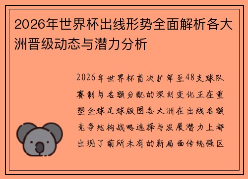 2026年世界杯出线形势全面解析各大洲晋级动态与潜力分析